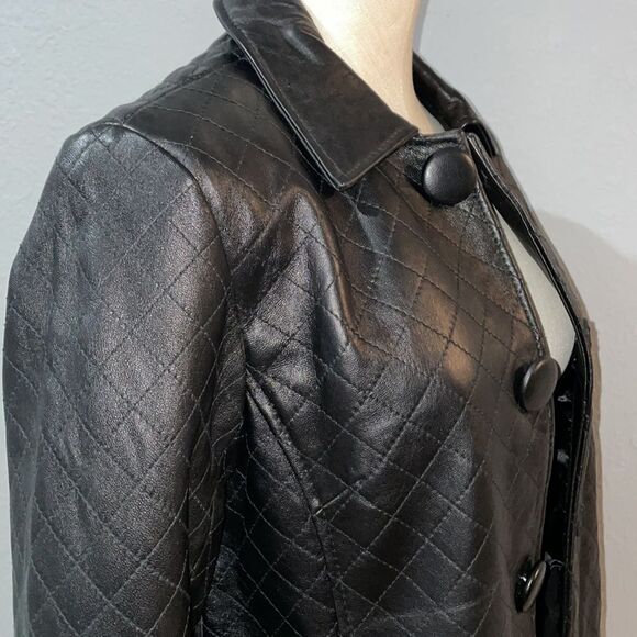 Jaclyn Smith Vintage Genuine Leather Quilted Jacket size S Collared Snap Front - Picture 6 of 11